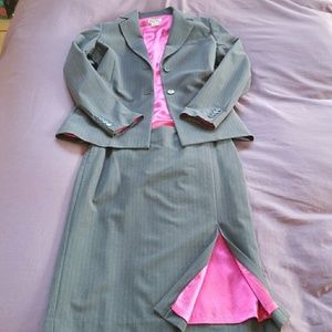 Grey suit with pink pinstripe